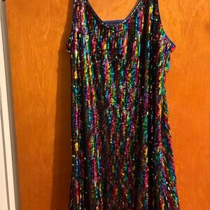 Allegra K Black and Red Sequin Sundress Sleeveless Scoop Neck